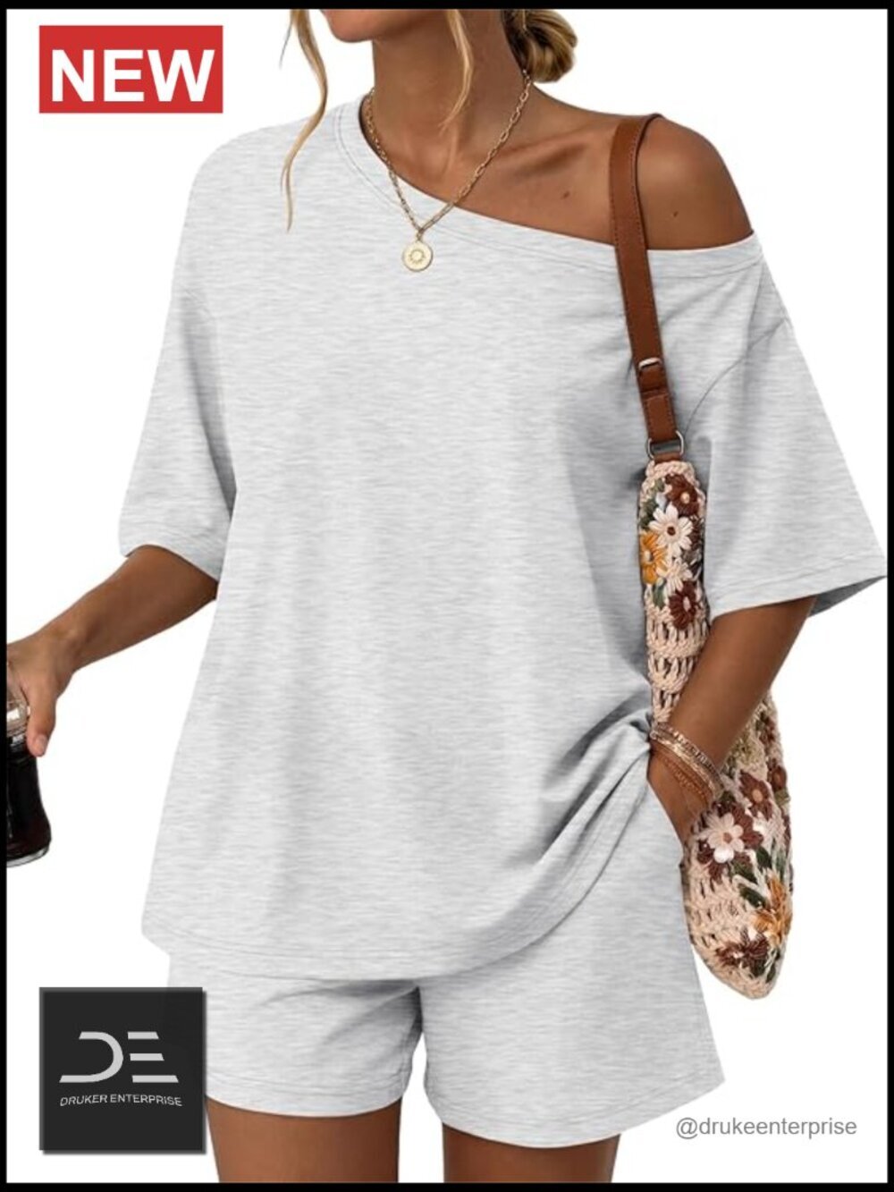 Matching 2 Piece Shorts Set Lounge Summer Outfits Off Shoulder Oversized Beach